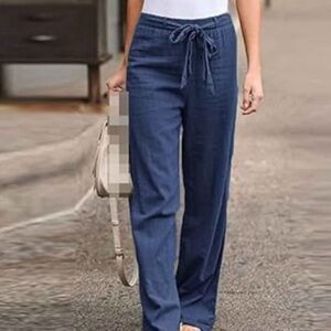 Women's Casual Linen Blue/Gray Pants